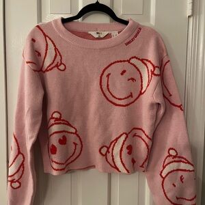 H&M Pink Sweater with Red Santa hat Smiley Design—size 20